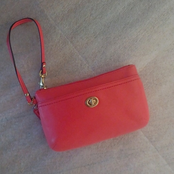 Coach Handbags - COACH Campbell Leather Medium Wristlet - Orange Red